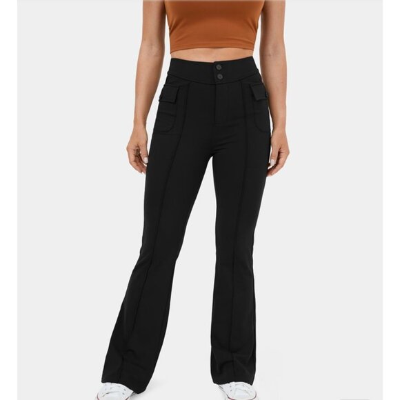 Halara High Waisted Button Flare Casual Cargo Pants  Sz 3XL Womens Black Side Fl - Picture 5 of 10